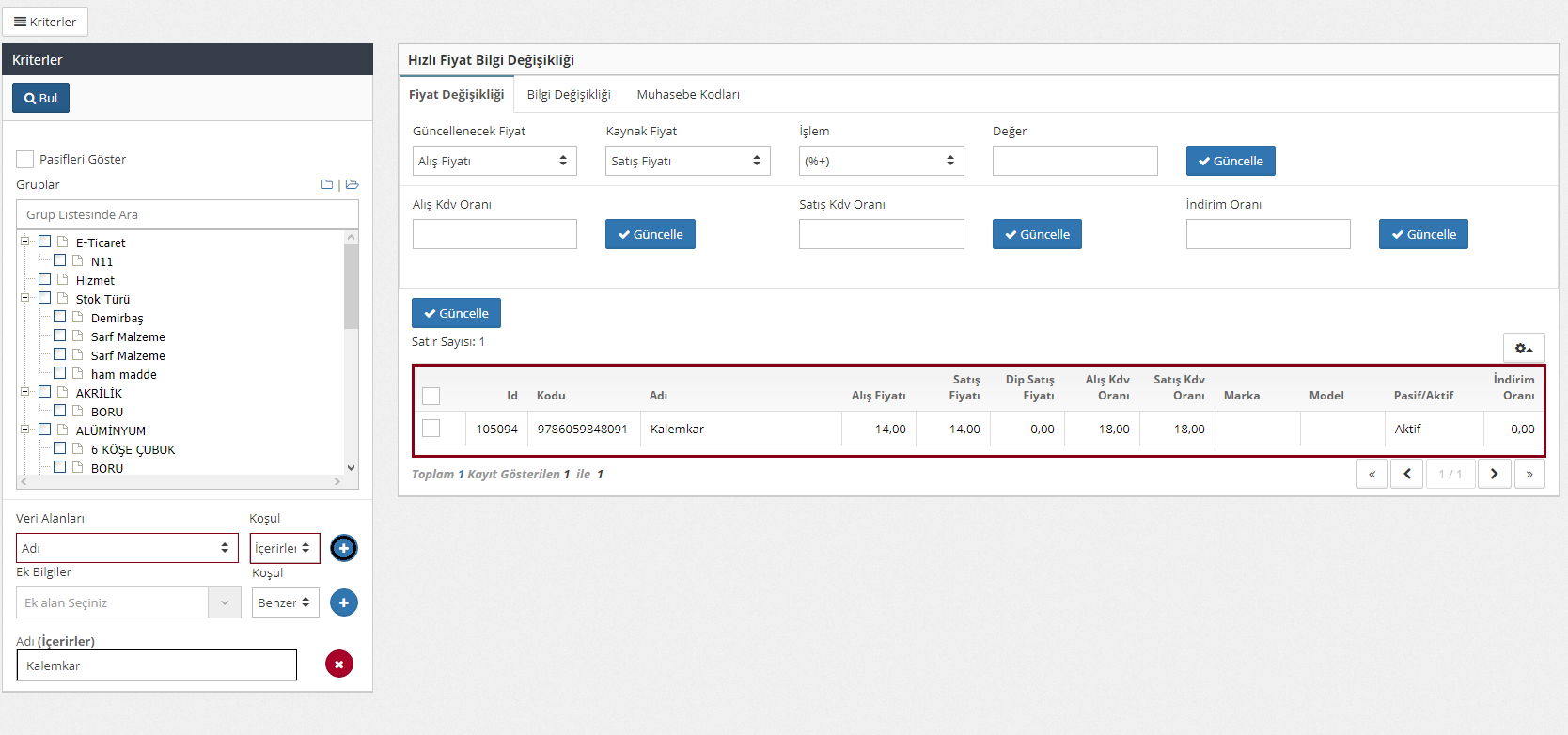 fiyat bilgi değişikliği 5